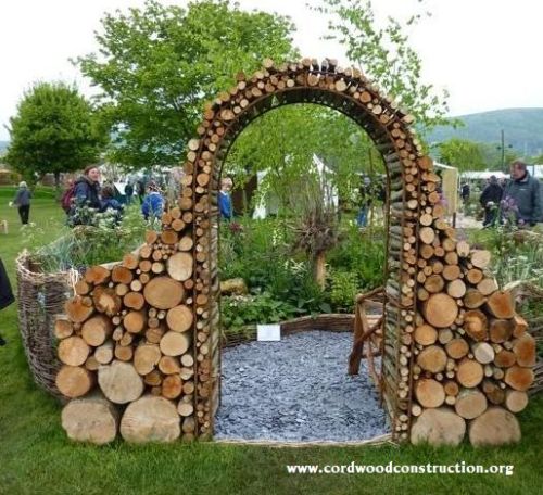 Cordwood garden arch